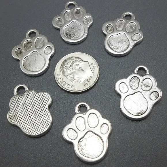 4pcs Paw Print Charms animal dog cat jewelry making supplies - Picture 2 of 2